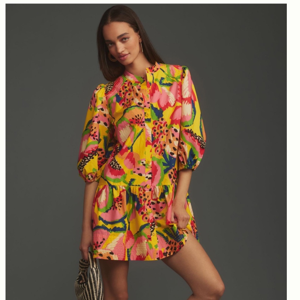 NWT Farm Rio Long-Sleeve Shift Printed Mini Dress SIZE S